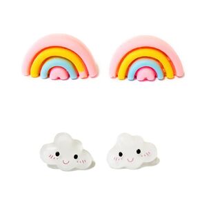 Hypoallergenic Rainbow Cloud Stud Earrings on Plastic Posts, Metal Free (Set of 2 Pairs)