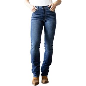 Kimes Ranch Women's Sarah Casual Durable Western High Rise Waist & Slim Bootcut Dark Wash Blue Tri-Blend Denim Jeans