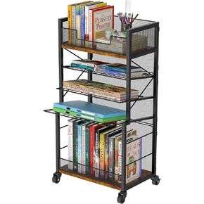 عربة كتب دوارة من 5 طبقات من Heyxiha مع صواني منزلقة، منظم مجلد ملفات بعجلات، خزانة كتب تخزين رف كتب متحرك، عربة أدوات معدنية وخشبية، حامل ورق صغير للمكتب والمدرسة والمنزل in Kuwait