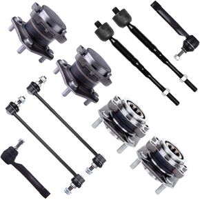 SCITOO 10pcs Front Wheel Hub Assembly Suspension Kit - Fit for Nissan Sentra 2.0L Front Sway Bar End Link Inner Tie Rod End Outer Tie Rod End Wheel Hub Bearing - 512385 Wheel Hub Bearing - 513297