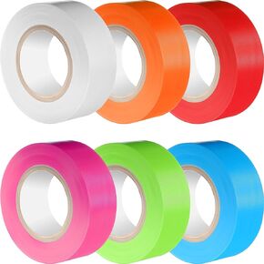 Chinco 6 Pieces Flourescent Flagging Tape Neon Ribbon Multipurpose Plastic Ribbon 30m x 6 Rolls Non Adhesive Tree Marking for Boundaries and Hazardous Areas Workplace(Bright Colors, 1 Inch)