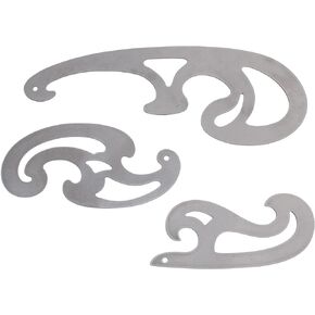 3pcs Steel French Curve Rulers Set, Metal Drafting Drawing Cutting Template for Leather Craft Projects Tool, Leather Cutting Ruler Stencil, Leathercraft DIY Tool