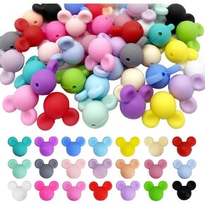 42 Pcs Mouse Head Silicone Focal Beads Cute Cartoon Loose Beads Accessory for DIY Keychains Bracelet Necklace Pens Lanyard Making