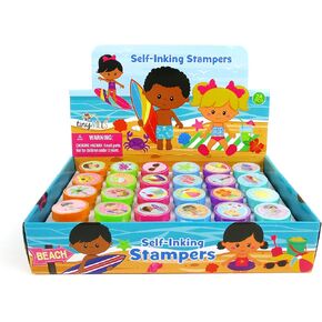 TINYMILLS 24 Pcs Summer Beach Pool Party Stamp for Kids Party Favors Pinata Fillers Carnival Prizes Camp Classroom Rewards
