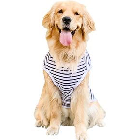 ANIAC Summer Dog Shirt for Medium Dog Girl Boy Cotton Striped Dog T-Shirt White Basic Tank Top Sleeveless Doggy Vest Cooling Pet Clothes for Dog 33-44lb (White, 4XL)