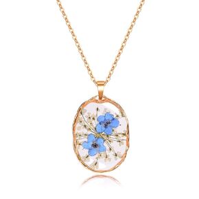 Jayden Heart Necklace For Women,Forget-Me-Not Real Flower Pressed Flower Necklace,Boho Jewelry,Handmade Unique Personalized Necklace,With Gold Foil | Silver - 18"