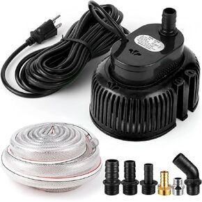 Pool Cover Pump Above Ground, Water Pump for Pool Draining, Submersible Water Pump Sump Pump with 16 Ft Drainage Hose & 25 Ft Extra Long Power Cord (Black）