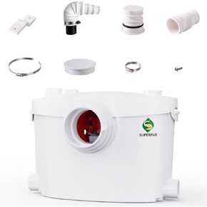 SUPERFLO 600W Macerator Pump For Basement Toilet Pump System, Macerating Toilet Sewerage Sump Pump, Macerator Pump Toilet With 4 Water Inlets For Laundry,sink, Tub Sewage Water Disposal