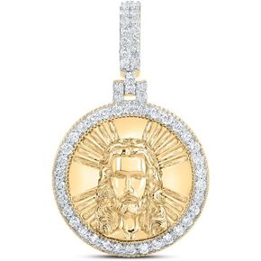Jewels By Lux 10kt Yellow Gold Mens Round Diamond Jesus Face Circle Charm Pendant 3/4 Cttw in Kuwait