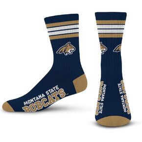 For Bare Feet NCAA Montana State Bobcats 4 Stripe Deuce Crew Sock Team Color MEDIUM