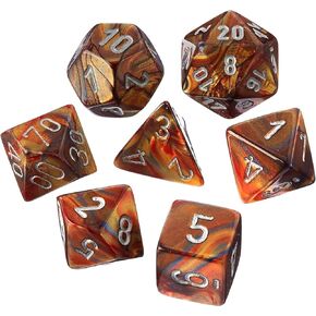 Gold Lustrous Mini Dice with Silver Numbers 10mm (3/8in) Set of 7 Chessex