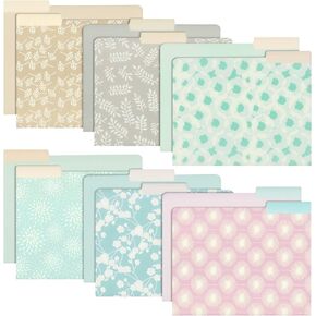 Juvale 12-Pack Pretty Pastel Decorative File Folders for Women and Girls, Cute Classroom Supplies, Office, Organization Letter Size, 1/3 Cut Tabs, 12 Assorted Patterns and Solids (11.5x9.5 in)