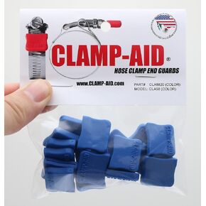 Brand Blue Hose Clamp End Guards covers for 5/8" wide large heavy duty industrial worm gear hose clamps found large diesel engines, construction eqiupment, agricultural machinery