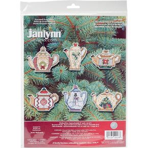 Prima Marketing Christmas Teapot Ornaments Counted Cross Stitch Kit, 3-Inch, Set of 6