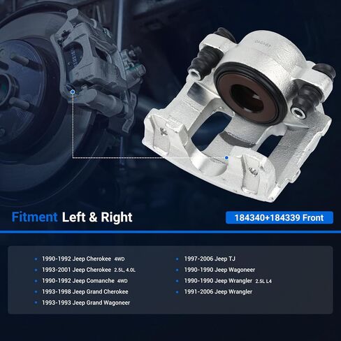 Autoround 184340 184339 Front Disc Brake Caliper Assembly with Bracket fit for Jeep Cherokee 1990-2001/ Wrangler 1990-2006/ Grand Cherokee 93-98/ TJ 97-26/ Wagoneer/Comanche/Grand Wagoneer in Saudi Arabia