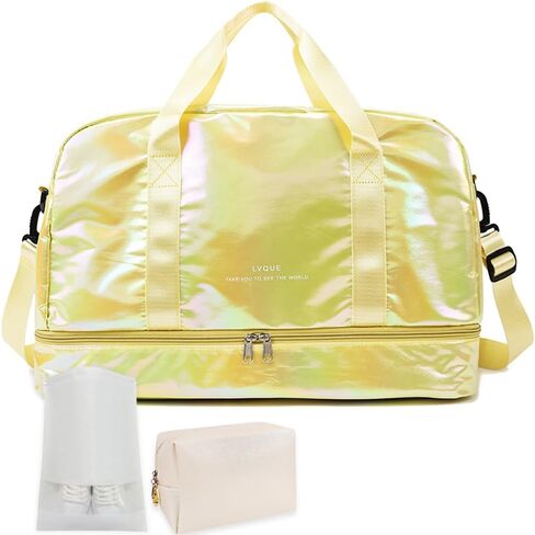 Gym Bag for Women Sports Travel Duffel Bag with Toiletry Bag Weekender Overnight Carry On Bag with Shoes Compartment Wet Pocket for Girls Yoga Workout Swim Bags Yellow in Saudi Arabia