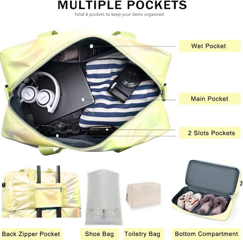 Gym Bag for Women Sports Travel Duffel Bag with Toiletry Bag Weekender Overnight Carry On Bag with Shoes Compartment Wet Pocket for Girls Yoga Workout Swim Bags Yellow in Saudi Arabia
