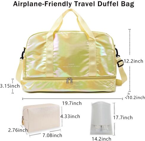 Gym Bag for Women Sports Travel Duffel Bag with Toiletry Bag Weekender Overnight Carry On Bag with Shoes Compartment Wet Pocket for Girls Yoga Workout Swim Bags Yellow in Saudi Arabia