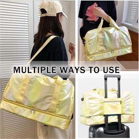 Gym Bag for Women Sports Travel Duffel Bag with Toiletry Bag Weekender Overnight Carry On Bag with Shoes Compartment Wet Pocket for Girls Yoga Workout Swim Bags Yellow in Saudi Arabia