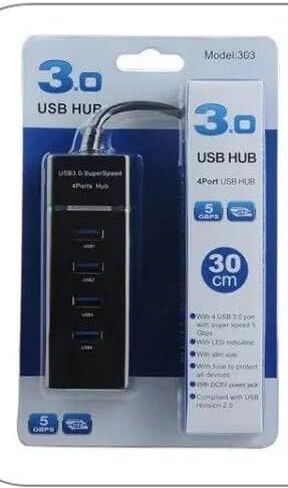 3.0 High Speed 4 Ft 4 Port USB HUB Splitter/Charger Expansion Multiport Adapter for Laptops, iPhones, MacBook Pro/Air, iPad Pro, Dell, Chromebook, and More... in Saudi Arabia