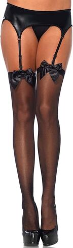 Leg Avenue Women's Sheer Lace Top Thigh Highs with Satin Bow Accent in Saudi Arabia