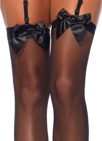 Leg Avenue Women's Sheer Lace Top Thigh Highs with Satin Bow Accent in Saudi Arabia