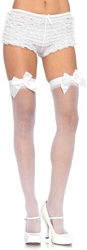 Leg Avenue Women's Sheer Lace Top Thigh Highs with Satin Bow Accent in Saudi Arabia