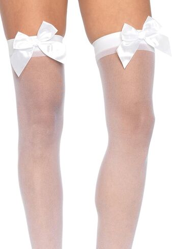 Leg Avenue Women's Sheer Lace Top Thigh Highs with Satin Bow Accent in Saudi Arabia