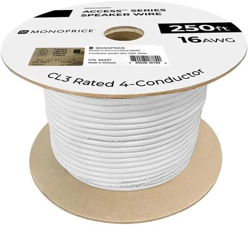 Monoprice Speaker Wire, CL3 Rated, 4-Conductor, 16AWG, 250ft, White in Saudi Arabia