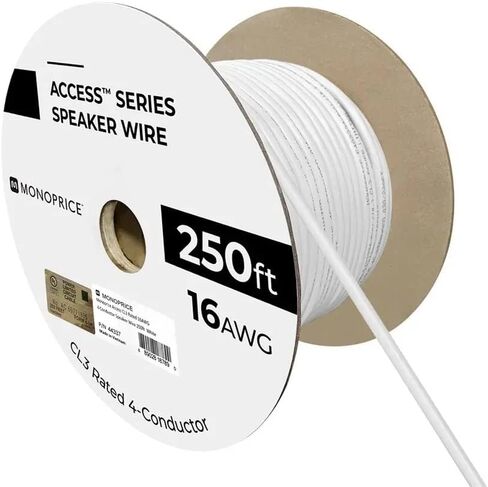 Monoprice Speaker Wire, CL3 Rated, 4-Conductor, 16AWG, 250ft, White in Saudi Arabia