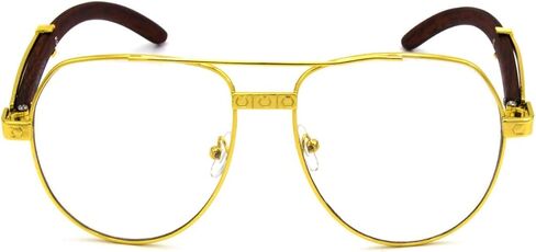 For Men's Gold Color Wood Effect Metal Frames Vintage Style Retro Eye Clear Lens Glasses in Kuwait