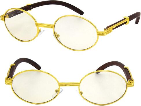 For Men's Gold Color Wood Effect Metal Frames Vintage Style Retro Eye Clear Lens Glasses in Saudi Arabia