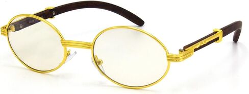 For Men's Gold Color Wood Effect Metal Frames Vintage Style Retro Eye Clear Lens Glasses in Saudi Arabia