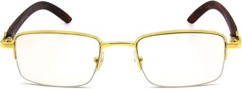 For Men's Gold Color Wood Effect Metal Frames Vintage Style Retro Eye Clear Lens Glasses in Saudi Arabia