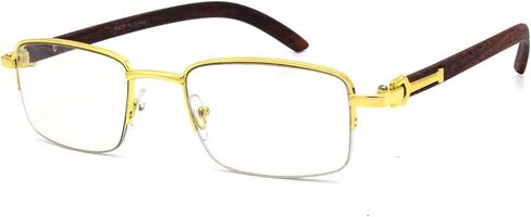 For Men's Gold Color Wood Effect Metal Frames Vintage Style Retro Eye Clear Lens Glasses in Saudi Arabia