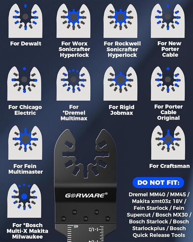 GORWARE 100PCS Oscillating Tool Blades Wood Plastic Universal Oscillating Saw Blades, 1-3/4" Quick Release Multitool Blades Compatible with Milwaukee, Dewalt, Makita, Rockwell, Ryobi, Craftsman in Saudi Arabia