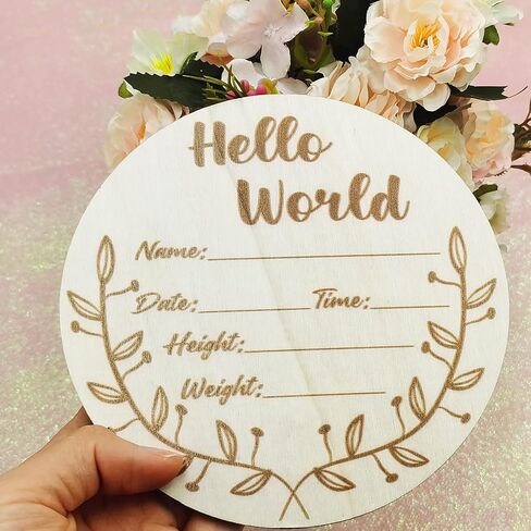 لافتة إعلان لحديثي الولادة للمستشفى، لافتة إعلان ولادة خشبية مقاس 5.8 بوصة، لافتات اسم الطفل لحضانة Hello World، لافتة حديثي الولادة لديكور جدار الحضانة، قطعة واحدة in Kuwait