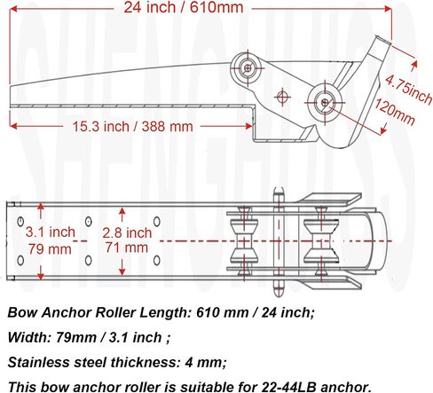 SHENGHUISS 316 Stainless Steel Hinged Self Launching Bow Anchor Roller with pivoting Dual-Roller Anchor Pivoting Head Bow Rollers for Boats in Saudi Arabia