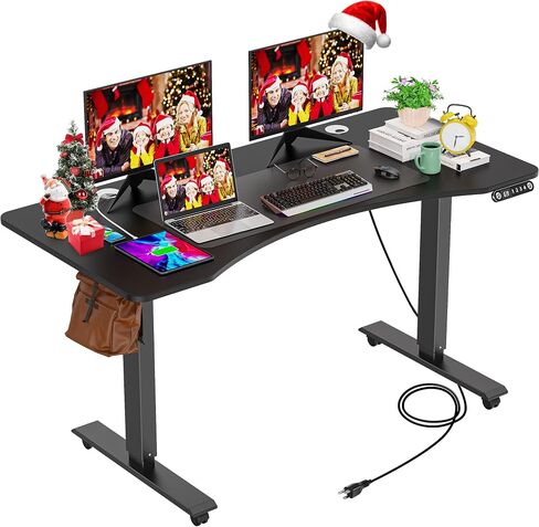 farexon Electric Height Adjustable 55 x 24 inch Standing Desk with Charging Station, Stand up Desk with Oversized Mouse Pad, Ergonomic Curved Workstation, 4 Caster, 4 Preset Heights Easy to Set in Saudi Arabia