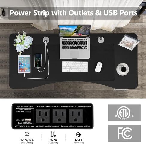 farexon Electric Height Adjustable 55 x 24 inch Standing Desk with Charging Station, Stand up Desk with Oversized Mouse Pad, Ergonomic Curved Workstation, 4 Caster, 4 Preset Heights Easy to Set in Saudi Arabia