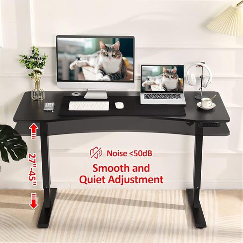 farexon Electric Height Adjustable 55 x 24 inch Standing Desk with Charging Station, Stand up Desk with Oversized Mouse Pad, Ergonomic Curved Workstation, 4 Caster, 4 Preset Heights Easy to Set in Saudi Arabia