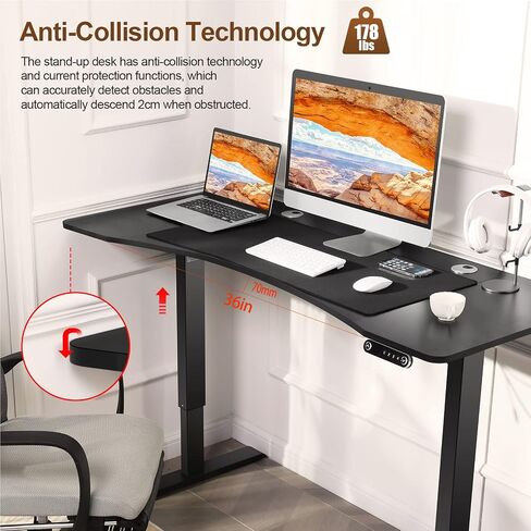 farexon Electric Height Adjustable 55 x 24 inch Standing Desk with Charging Station, Stand up Desk with Oversized Mouse Pad, Ergonomic Curved Workstation, 4 Caster, 4 Preset Heights Easy to Set in Saudi Arabia