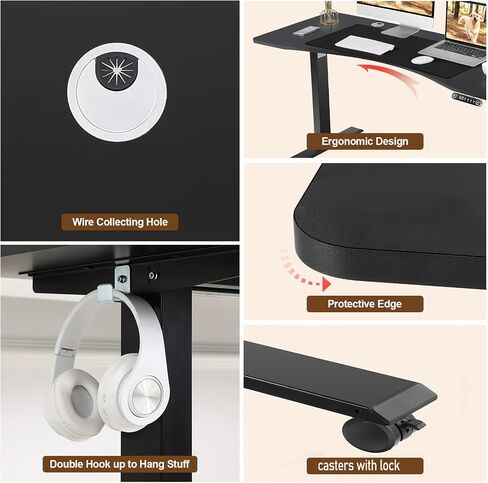 farexon Electric Height Adjustable 55 x 24 inch Standing Desk with Charging Station, Stand up Desk with Oversized Mouse Pad, Ergonomic Curved Workstation, 4 Caster, 4 Preset Heights Easy to Set in Saudi Arabia