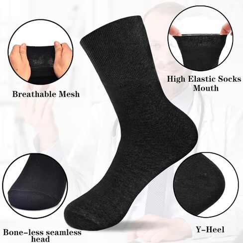 SkiBeaut Diabetic Crew Socks for Men, 8 Pairs Loose Cuff Mid-Calf Socks for Pregnant Women Elderly in Saudi Arabia