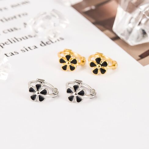 Daisy Flower Huggie Statement Earrings for Women Teen Girls,14K Gold Mini Small White Black Floral Cartilage Hoop Earrings Party Prom Trendy Kawaii Jewelry Gifts in Saudi Arabia