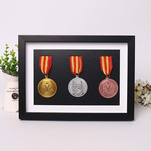 Solid Wood Medal Box,Wooden Display Case for Medals and Badges of Honour?Marathon Medal Storage Box,War Military Three Medal in Black Frame,3D Deep Box Frame to Display War/Military/Sports Medals in Saudi Arabia