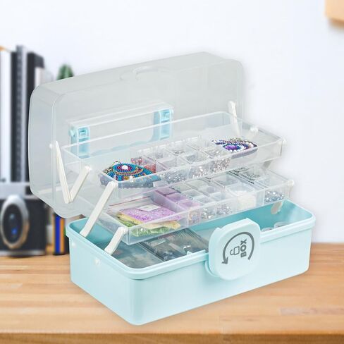 Sewing Box Organizer storage Plastic Tool Box with Handle，Three-layer Foldable Storage Box with Lid，Sewing Storage Organizer Box， Craft Organizers Craft Organizers and Storage Box for Sewing Supplies in Saudi Arabia