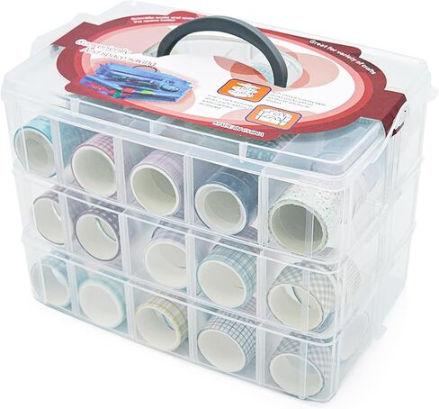 Adjustable Washi Tape Box, Stackable Craft Storage, with 30 Compartments, Arts and Craft, Ribbons Finger Safty Dispenser (Blue) in Saudi Arabia