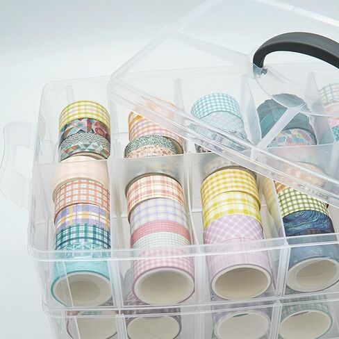 Adjustable Washi Tape Box, Stackable Craft Storage, with 30 Compartments, Arts and Craft, Ribbons Finger Safty Dispenser (Blue) in Saudi Arabia