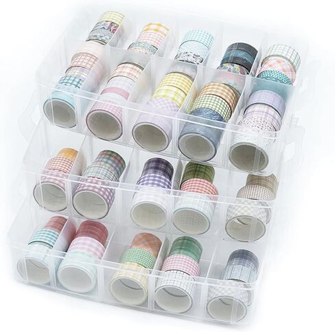 Adjustable Washi Tape Box, Stackable Craft Storage, with 30 Compartments, Arts and Craft, Ribbons Finger Safty Dispenser (Blue) in Saudi Arabia